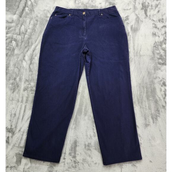 Ruby Rd Pants Womens 14 Blue Stretch Cotton High Rise Straight Leg Preppy Office - Picture 1 of 13